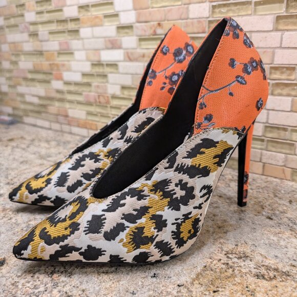 ASOS Women's Wide Fit Putty Point Pumps Mixed Floral Animal Print Modern Size 6 - Picture 2 of 11